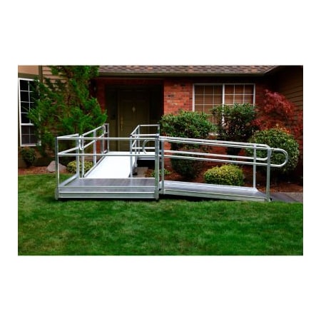 Ez-Access Pathway Wheelchair Ramp Kit, L Shaped, Aluminum, 4' Turn Platform, 16'L x 36inW PS16L44T